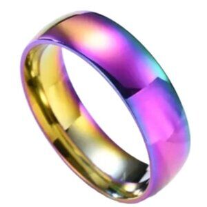 Domed Rainbow Metal Anodized Titanium Wedding Band - Unisex - Width 6MM